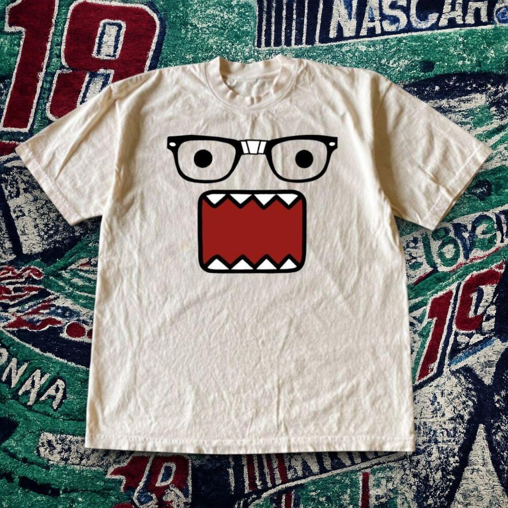 White Cartoon Monster Face Graphic T-Shirt Glasses Cute Tee